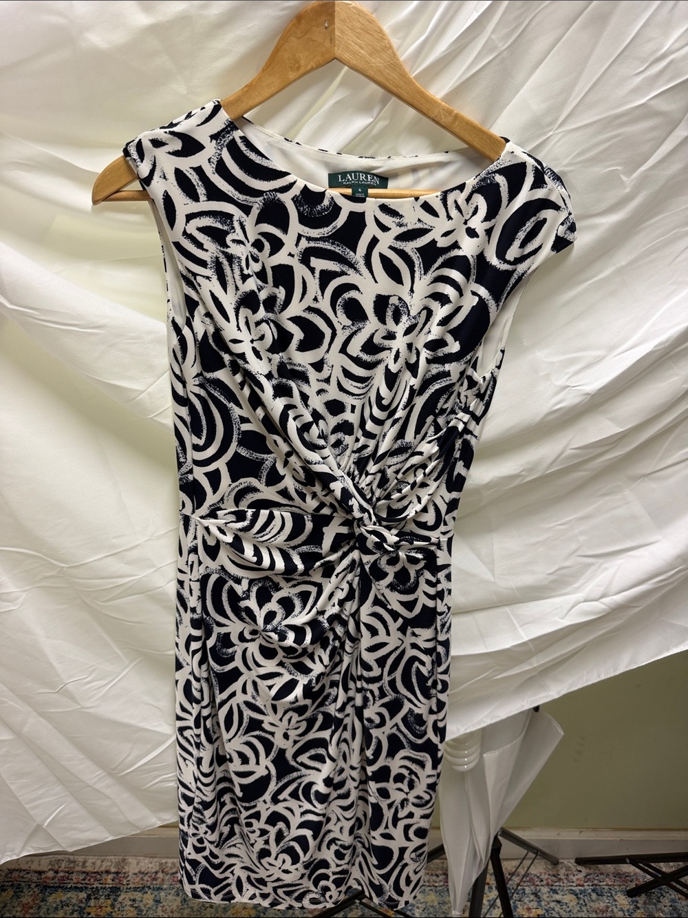 Lauren Ralph Lauren Black & White Twist-Front Midi Dress